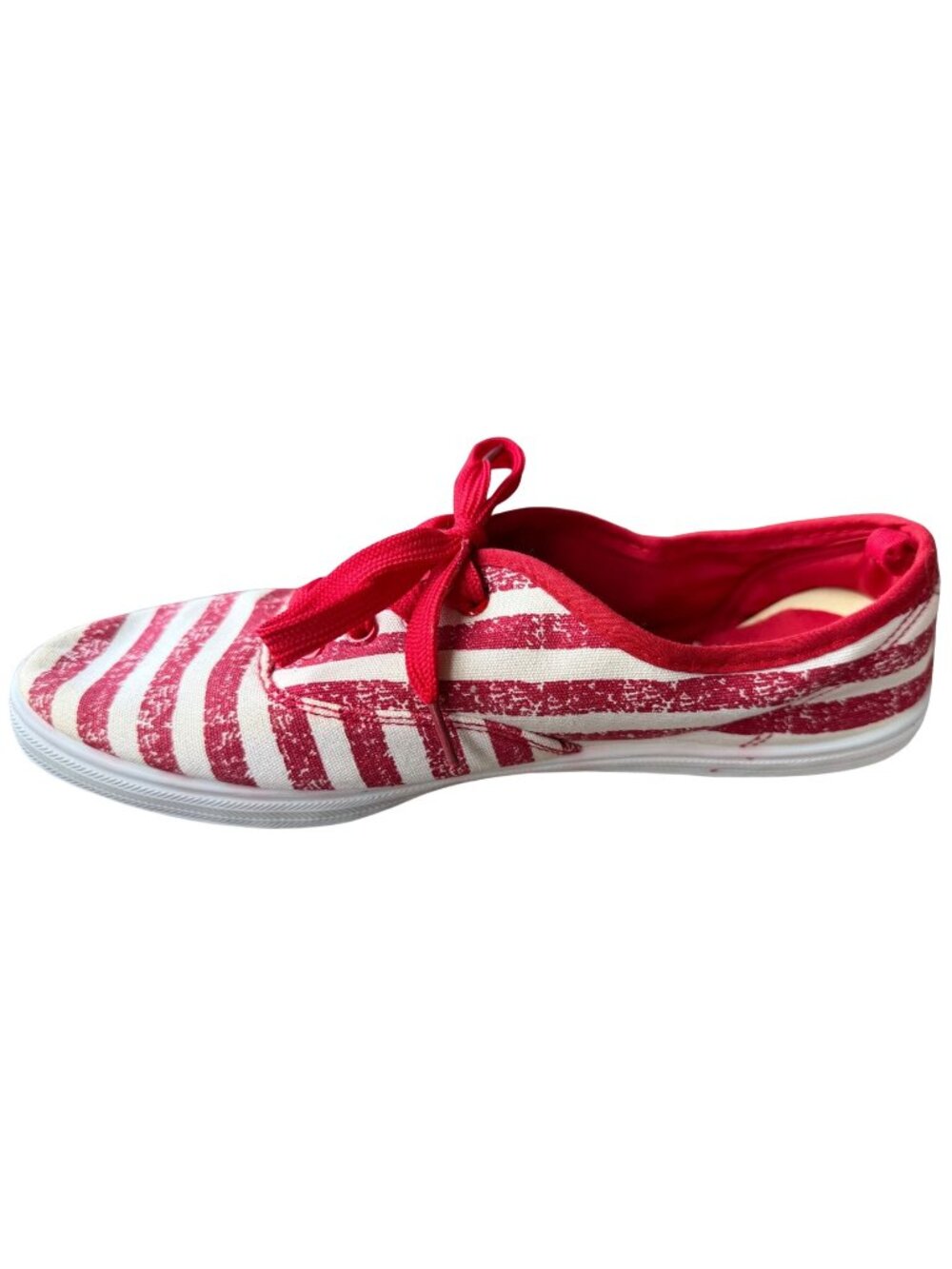 Rue 21 Brand Red & White Stripes Low-Top Canvas Sneakers Women's Size XL/10-READ